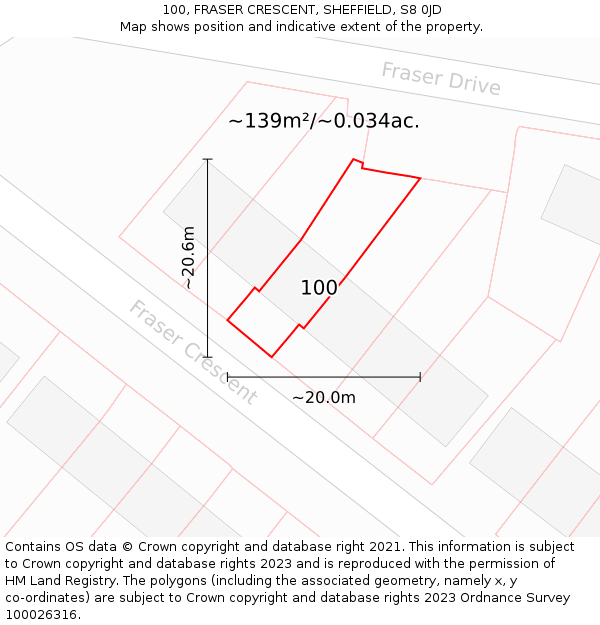 100, FRASER CRESCENT, SHEFFIELD, S8 0JD: Plot and title map