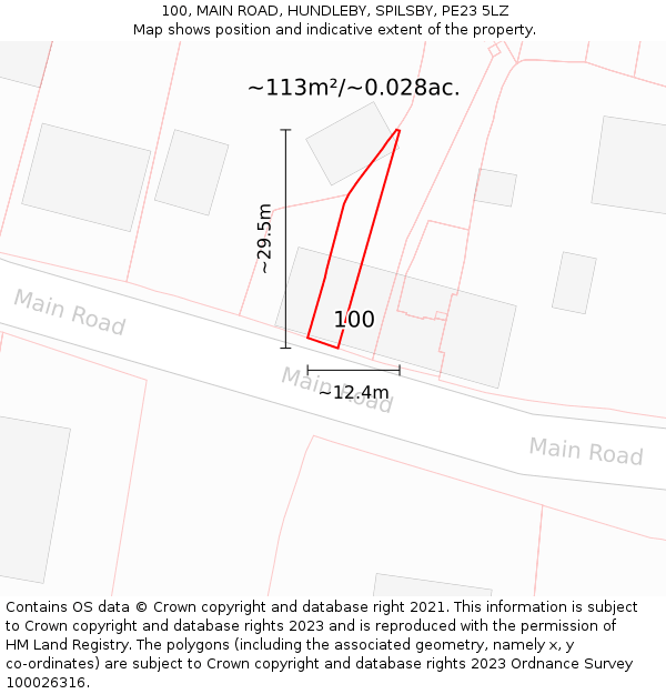 100, MAIN ROAD, HUNDLEBY, SPILSBY, PE23 5LZ: Plot and title map