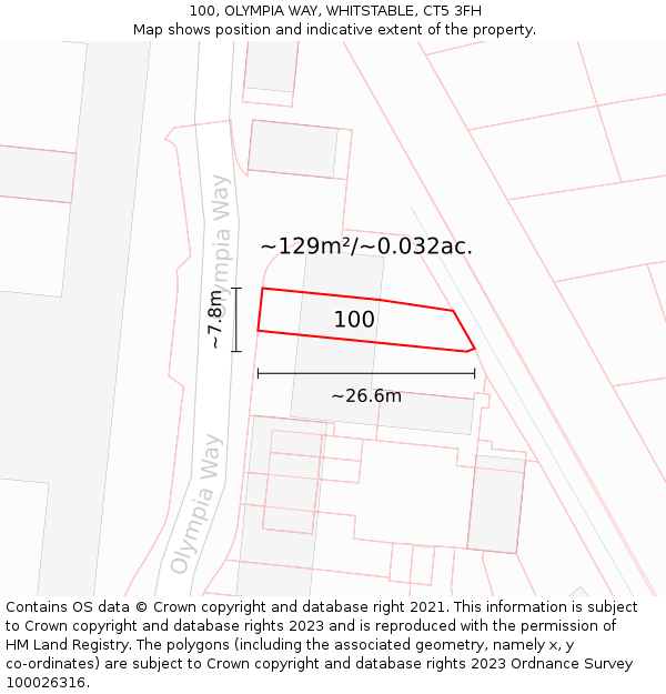 100, OLYMPIA WAY, WHITSTABLE, CT5 3FH: Plot and title map