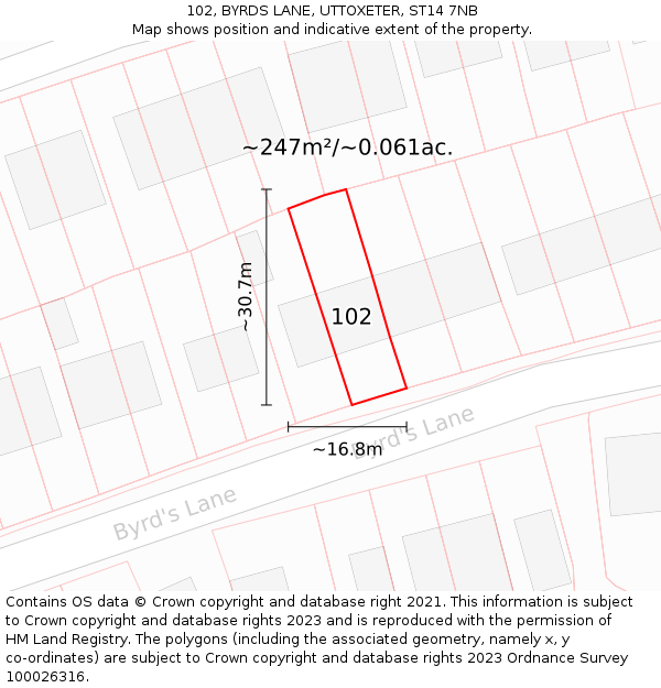 102, BYRDS LANE, UTTOXETER, ST14 7NB: Plot and title map