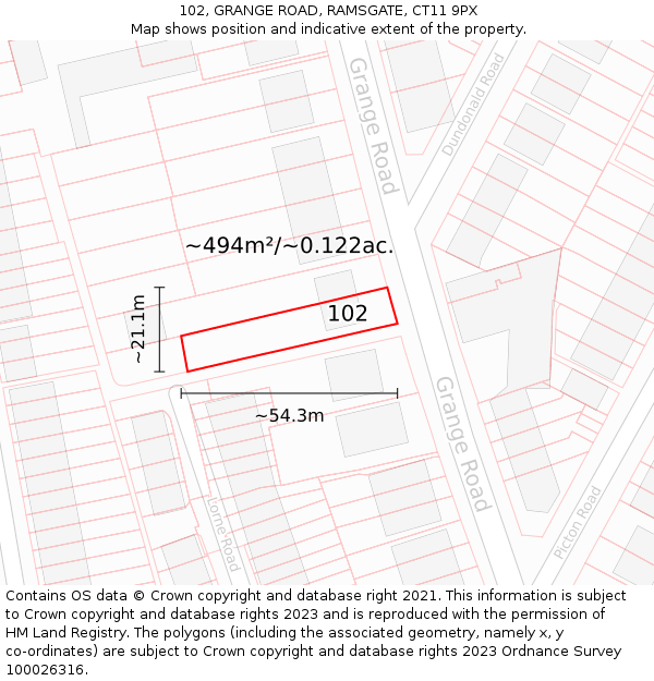 102, GRANGE ROAD, RAMSGATE, CT11 9PX: Plot and title map