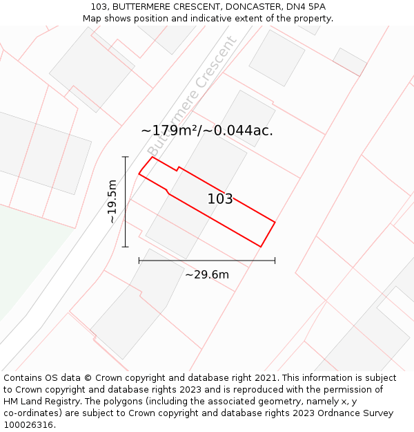 103, BUTTERMERE CRESCENT, DONCASTER, DN4 5PA: Plot and title map