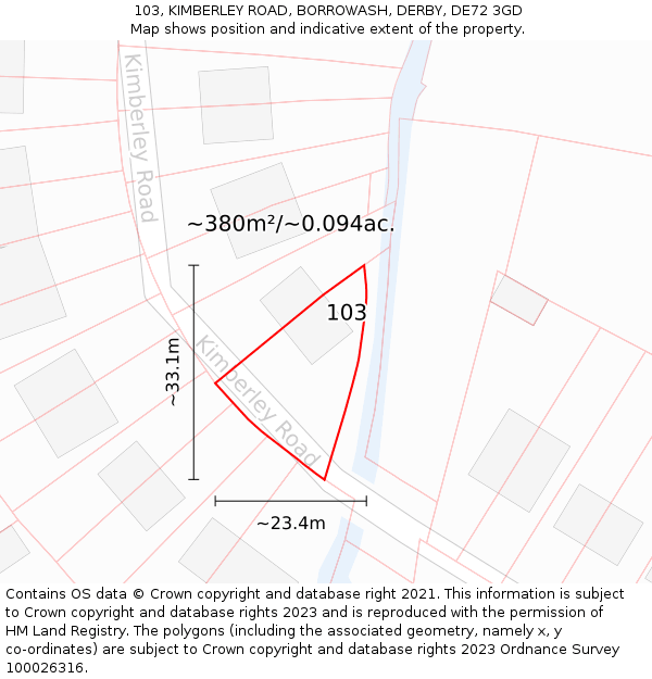 103, KIMBERLEY ROAD, BORROWASH, DERBY, DE72 3GD: Plot and title map