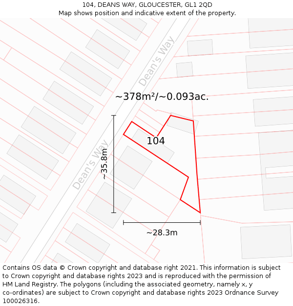 104, DEANS WAY, GLOUCESTER, GL1 2QD: Plot and title map
