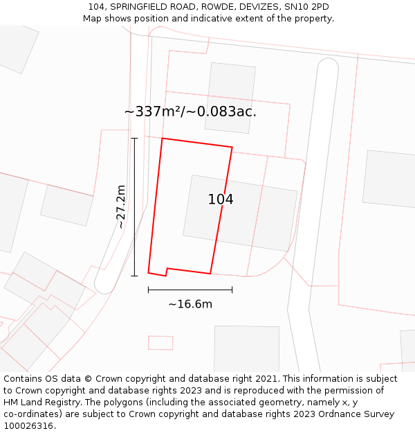 104, SPRINGFIELD ROAD, ROWDE, DEVIZES, SN10 2PD: Plot and title map