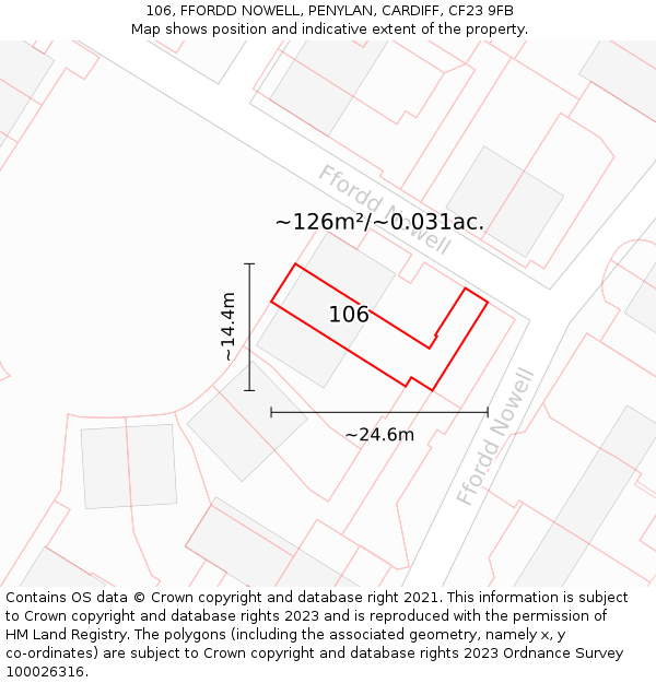 106, FFORDD NOWELL, PENYLAN, CARDIFF, CF23 9FB: Plot and title map