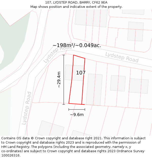 107, LYDSTEP ROAD, BARRY, CF62 9EA: Plot and title map