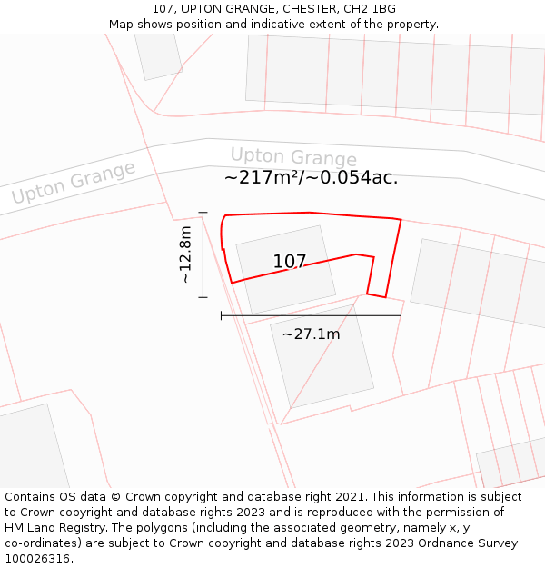 107, UPTON GRANGE, CHESTER, CH2 1BG: Plot and title map