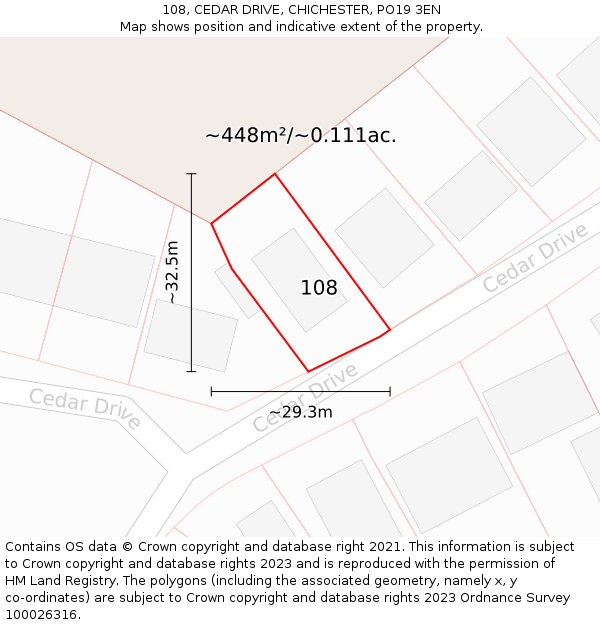108, CEDAR DRIVE, CHICHESTER, PO19 3EN: Plot and title map