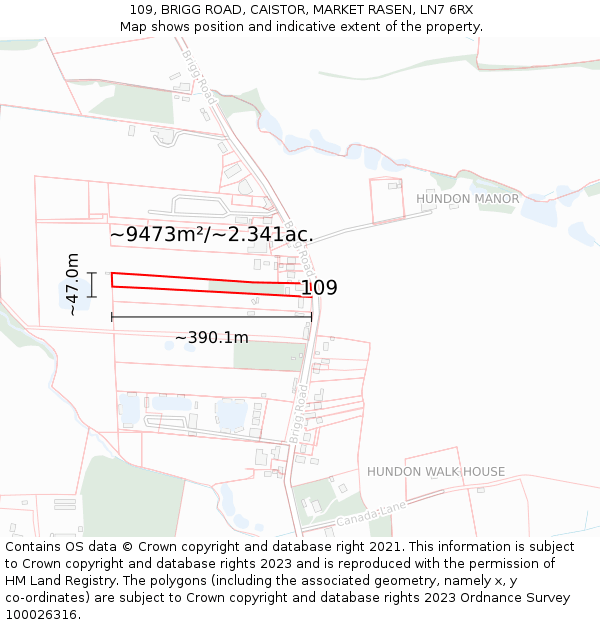 109, BRIGG ROAD, CAISTOR, MARKET RASEN, LN7 6RX: Plot and title map