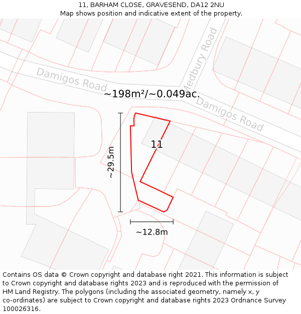 11, BARHAM CLOSE, GRAVESEND, DA12 2NU: Plot and title map