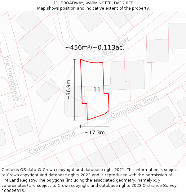 11, BROADWAY, WARMINSTER, BA12 8EB: Plot and title map