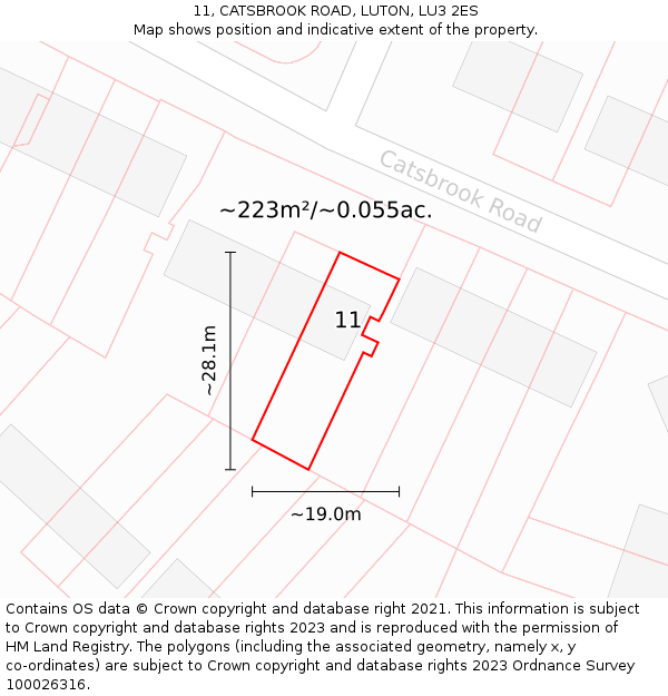 11, CATSBROOK ROAD, LUTON, LU3 2ES: Plot and title map