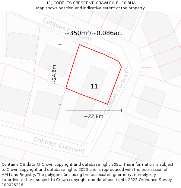 11, COBBLES CRESCENT, CRAWLEY, RH10 8HA: Plot and title map