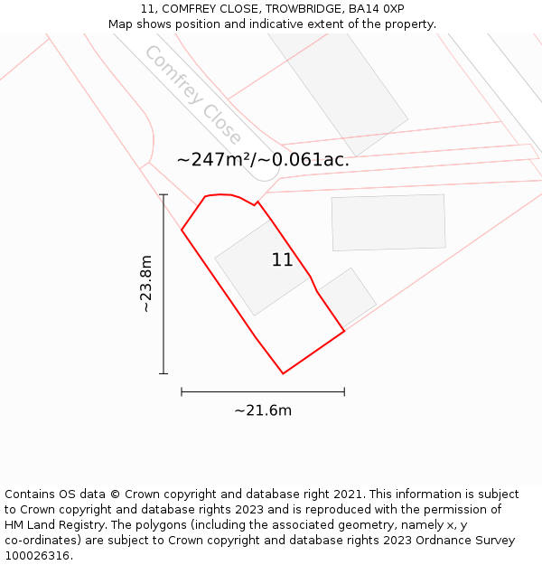 11, COMFREY CLOSE, TROWBRIDGE, BA14 0XP: Plot and title map