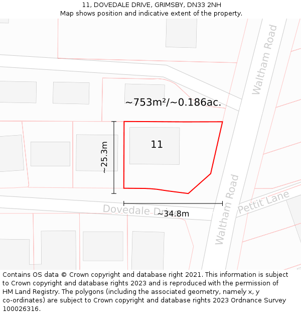 11, DOVEDALE DRIVE, GRIMSBY, DN33 2NH: Plot and title map