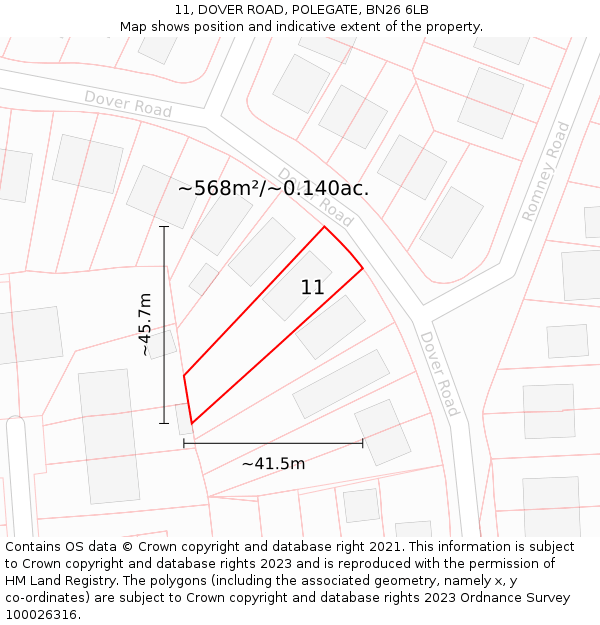 11, DOVER ROAD, POLEGATE, BN26 6LB: Plot and title map
