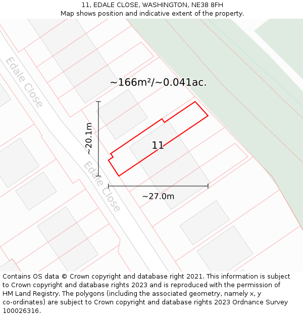11, EDALE CLOSE, WASHINGTON, NE38 8FH: Plot and title map
