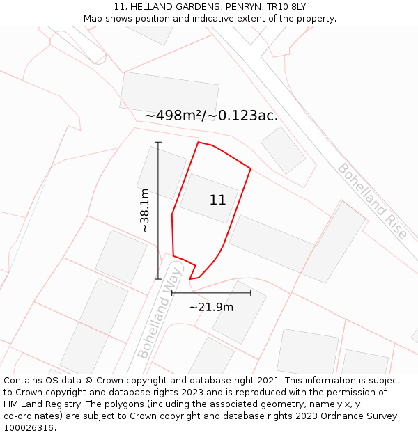 11, HELLAND GARDENS, PENRYN, TR10 8LY: Plot and title map