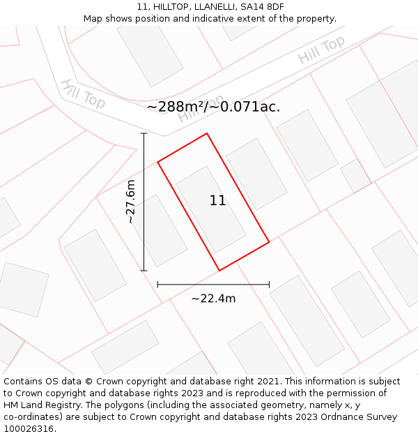 11, HILLTOP, LLANELLI, SA14 8DF: Plot and title map