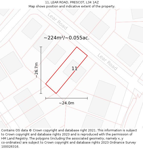 11, LEAR ROAD, PRESCOT, L34 1AZ: Plot and title map