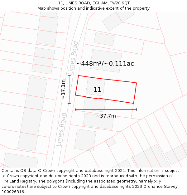 11, LIMES ROAD, EGHAM, TW20 9QT: Plot and title map