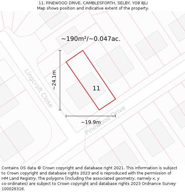 11, PINEWOOD DRIVE, CAMBLESFORTH, SELBY, YO8 8JU: Plot and title map