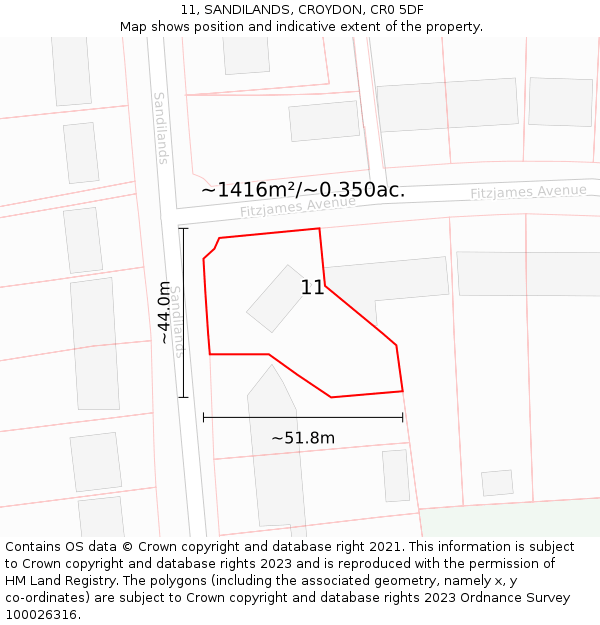 11, SANDILANDS, CROYDON, CR0 5DF: Plot and title map
