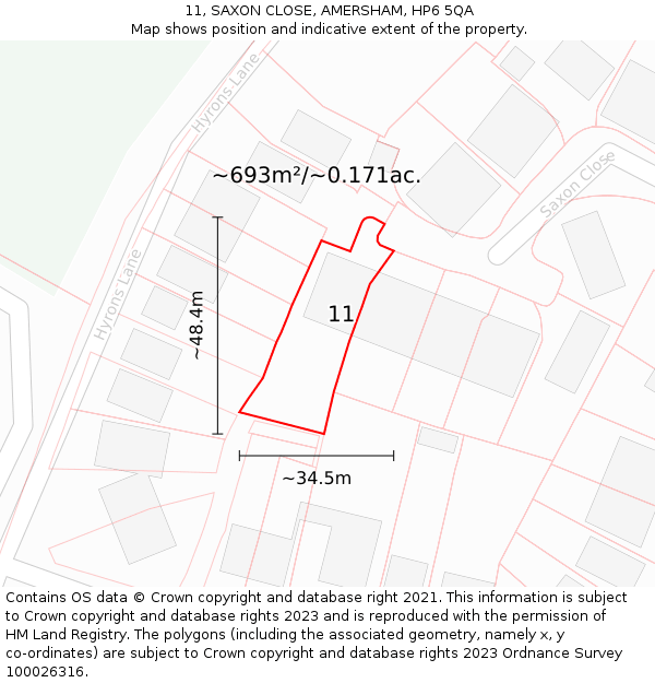11, SAXON CLOSE, AMERSHAM, HP6 5QA: Plot and title map