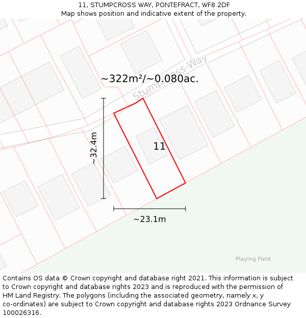 11, STUMPCROSS WAY, PONTEFRACT, WF8 2DF: Plot and title map