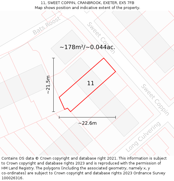 11, SWEET COPPIN, CRANBROOK, EXETER, EX5 7FB: Plot and title map