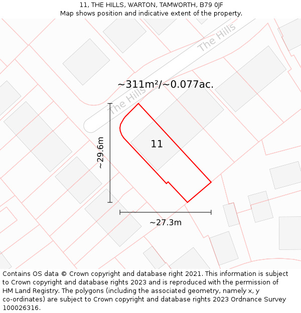 11, THE HILLS, WARTON, TAMWORTH, B79 0JF: Plot and title map
