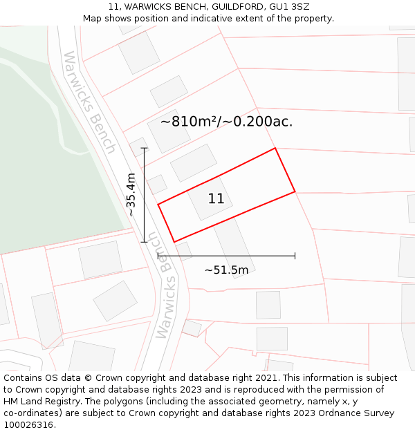 11, WARWICKS BENCH, GUILDFORD, GU1 3SZ: Plot and title map