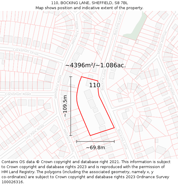 110, BOCKING LANE, SHEFFIELD, S8 7BL: Plot and title map