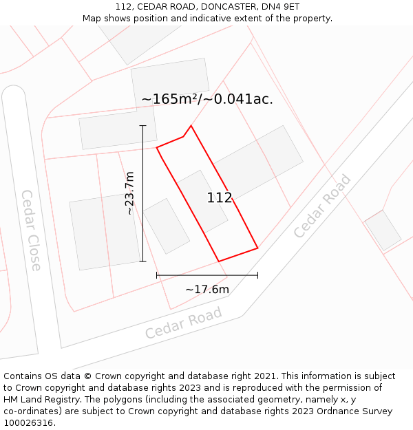 112, CEDAR ROAD, DONCASTER, DN4 9ET: Plot and title map