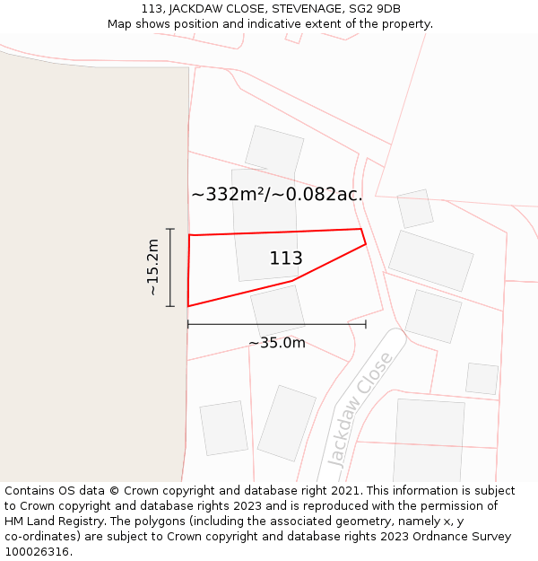 113, JACKDAW CLOSE, STEVENAGE, SG2 9DB: Plot and title map