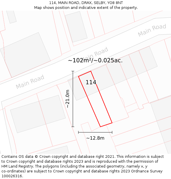 114, MAIN ROAD, DRAX, SELBY, YO8 8NT: Plot and title map
