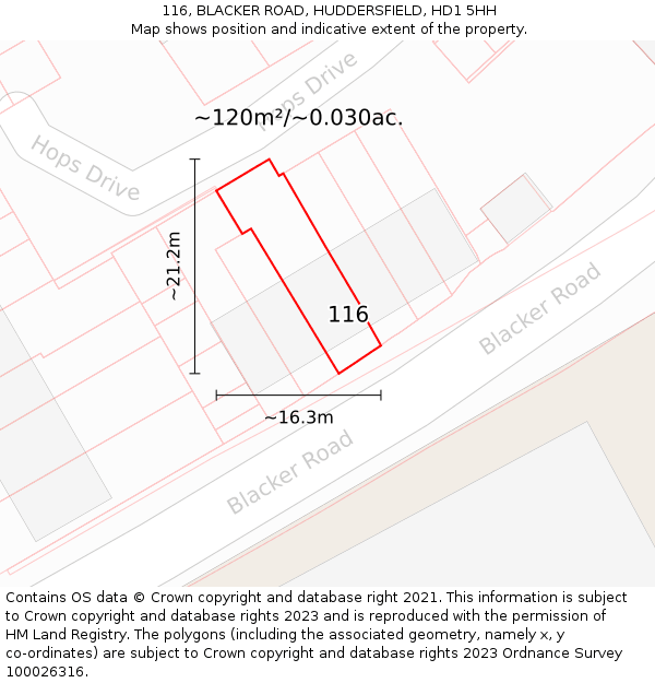 116, BLACKER ROAD, HUDDERSFIELD, HD1 5HH: Plot and title map