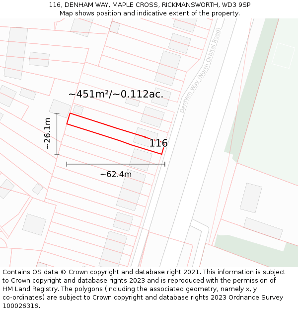 116, DENHAM WAY, MAPLE CROSS, RICKMANSWORTH, WD3 9SP: Plot and title map