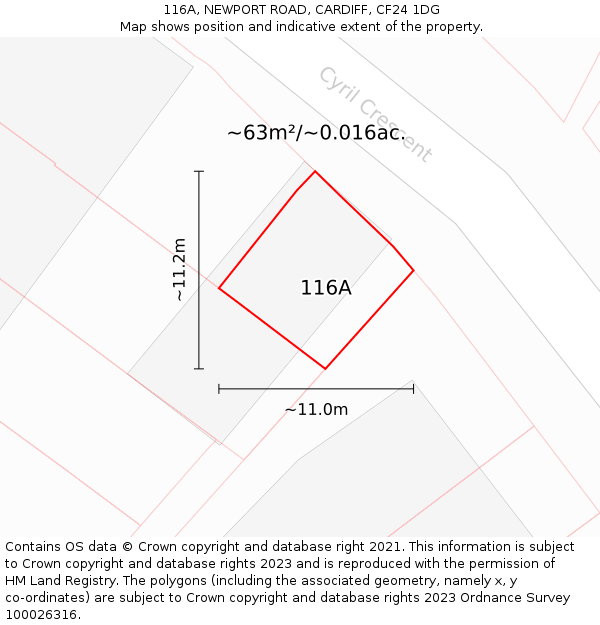 116A, NEWPORT ROAD, CARDIFF, CF24 1DG: Plot and title map