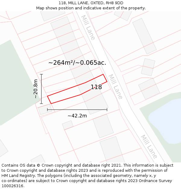 118, MILL LANE, OXTED, RH8 9DD: Plot and title map