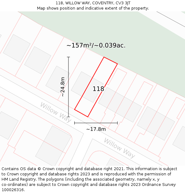 118, WILLOW WAY, COVENTRY, CV3 3JT: Plot and title map