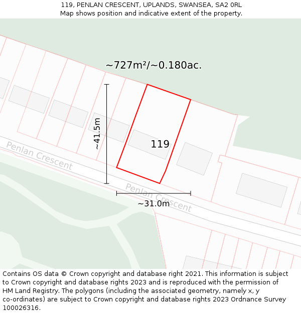 119, PENLAN CRESCENT, UPLANDS, SWANSEA, SA2 0RL: Plot and title map