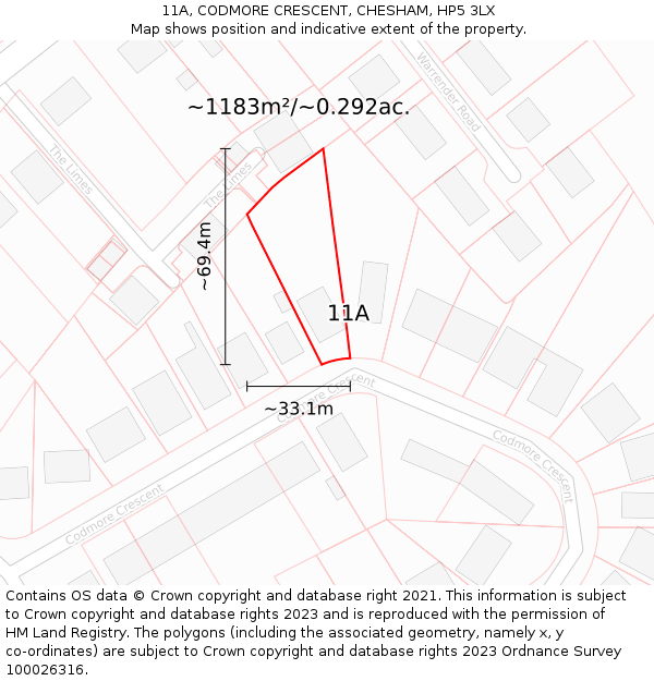 11A, CODMORE CRESCENT, CHESHAM, HP5 3LX: Plot and title map