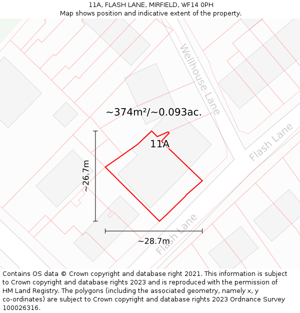 11A, FLASH LANE, MIRFIELD, WF14 0PH: Plot and title map
