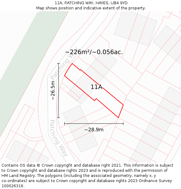 11A, PATCHING WAY, HAYES, UB4 9YD: Plot and title map