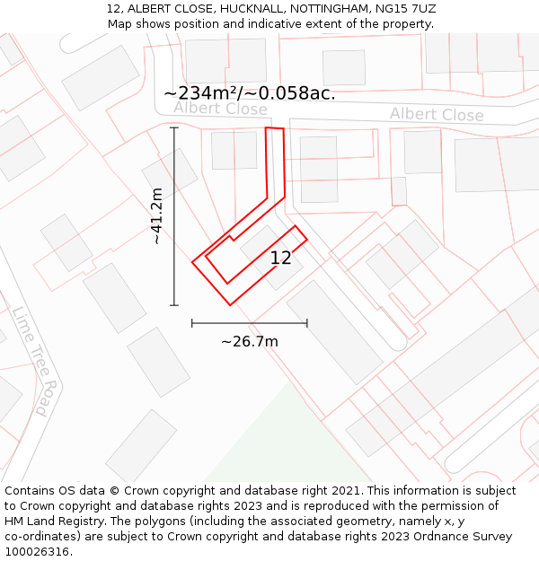 12, ALBERT CLOSE, HUCKNALL, NOTTINGHAM, NG15 7UZ: Plot and title map
