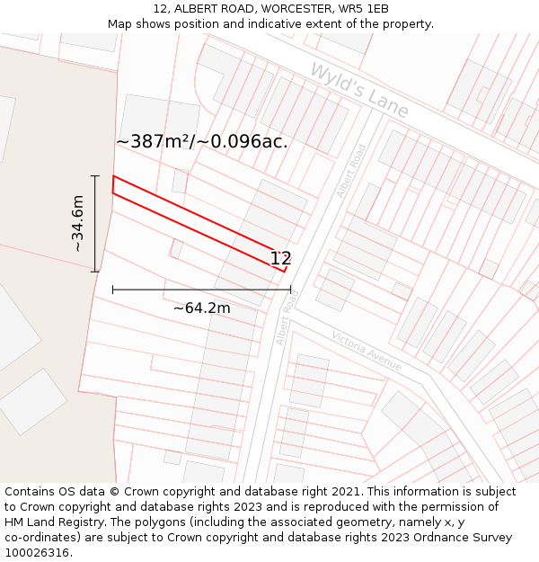 12, ALBERT ROAD, WORCESTER, WR5 1EB: Plot and title map