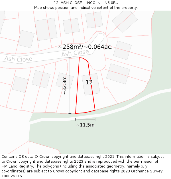12, ASH CLOSE, LINCOLN, LN6 0RU: Plot and title map
