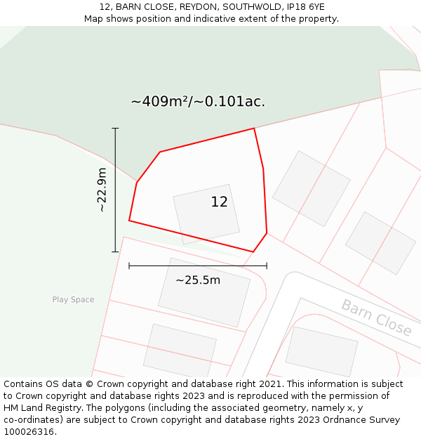 12, BARN CLOSE, REYDON, SOUTHWOLD, IP18 6YE: Plot and title map